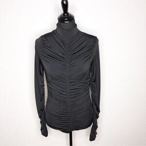 Boston Proper black ruched mock turtleneck top size Small